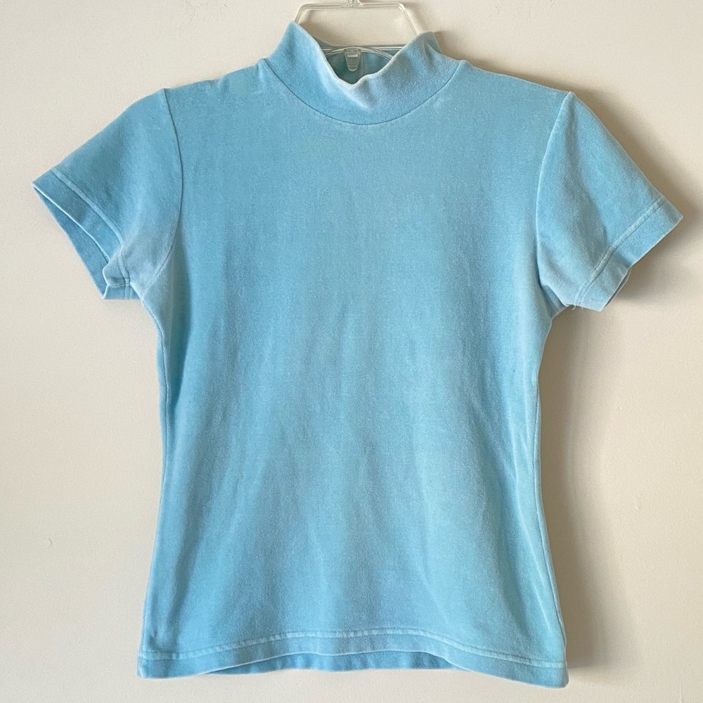Women’s Velvet Cotton Blue Short Turtleneck Top - S - Pre-owned